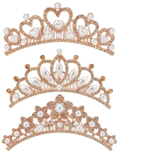Miniatura 10 de ANBALA Corona tiara pequeña con peine para el cabello, paquete de 3 mini tiara, corona de princesa, accesorios para el cabello brillante con cristal