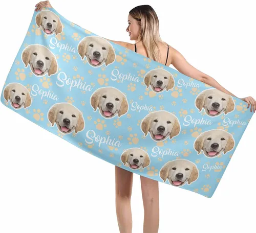 Miniatura 8 de MyPupSocks Toallas de playa personalizadas para niños y adultos, toalla de piscina con nombre y cara de perro, regalos personalizados con nombre
