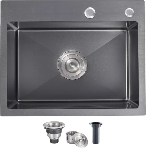 Miniatura 14 de Fregadero de cocina empotrable cepillado de 22 pulgadas, Fregadero de preparación de barra de cocina de montaje superior de acero inoxidable SUS304