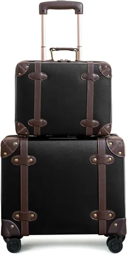 NZBZ Equipaje vintage de mano con ruedas giratorias y bloqueo TSA ligero debajo del asiento juego de equipaje retro linda maleta de viaje para