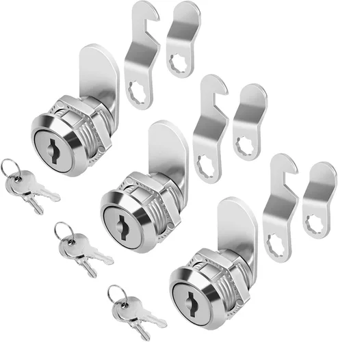 Cylinnda Cerraduras de gabinete (paquete de 3, aleación de zinc), cerradura de leva con llave igual para caja de herramientas, almacenamiento de RV,