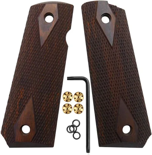 Cool Hand 1911 empuñaduras de madera, tornillos dorados incluidos, tamaño completo (Gobierno/Comandante), corte de diamante en cuadro o con logotipo