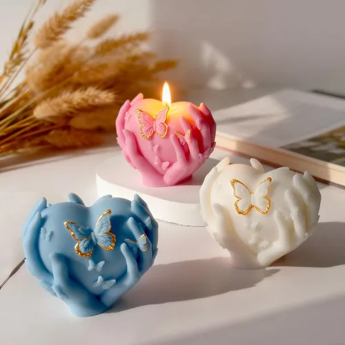 Miniatura 5 de Moldes de vela 3D de rosa y corazón, 2 moldes de silicona de San Valentín para jabones hechos a mano, regalos de velas, manualidades de resina, Mano