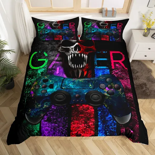 Miniatura 11 de Funda de edredón con estampado de mando de videojuegos para niños, tamaño individual (sin edredón), juego de ropa de cama Play Gamer para niños