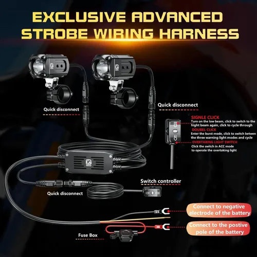 Miniatura 3 de Kit de luces LED auxiliares para motocicleta Kewig, luces de conducción, focos antiniebla color blanco/ámbar con soportes de montaje, arnés de Negro