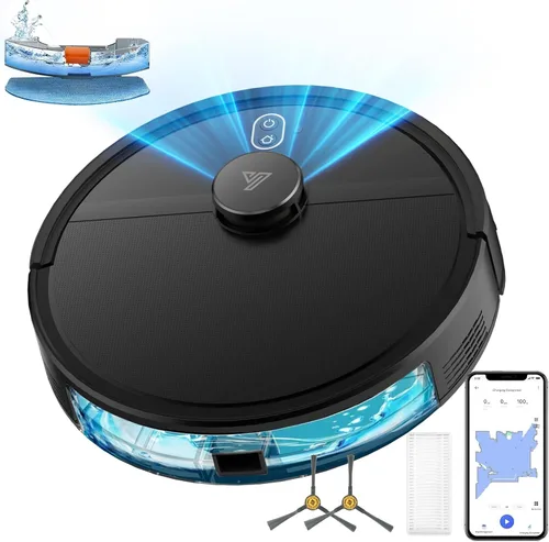 Combo robot de aspiradora y trapeador, aspiradoras robóticas con navegación LiDAR, mapeo inteligente, fuerte succión, con WiFi/App/Alexa/control de