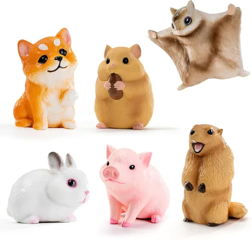 Miniatura 9 de 6 piezas de juguetes de animales para niños pequeños, juguetes sensoriales, lindas figuras de animales de granja, juguetes de mascotas de bolsillo