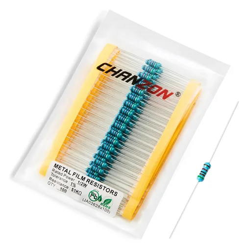 Miniatura 50 de Chanzon - 100 resistencias de película metálica 1/2 W (0.5 W) 10 Ω ohmios ±1% de tolerancia 10R MF, resistencias de agujero pasante con limitación