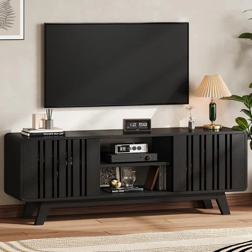 ONBRILL Soporte de TV de 63 pulgadas para televisores de hasta 75 pulgadas, soporte de televisión moderno de mediados de siglo con toma de