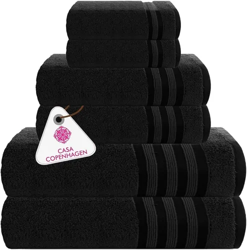 Miniatura 48 de CASA COPENHAGEN Solitaire Juego de 6 toallas - Negro, 600 GSM 2 toallas de baño 2 toallas de mano 2 toallitas, diseñadas en Dinamarca, hechas