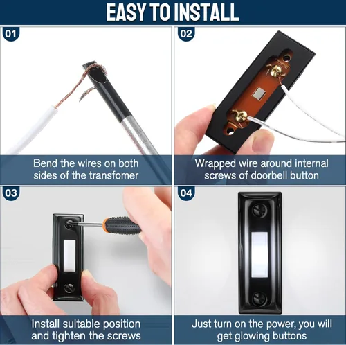 Miniatura 3 de Dreyoo Botón Pulsador de Timbre de Metal, Botón de Timbre de Puerta de Metal Resistente con Cable LED Iluminado Montado en Pared Botones Pulsadores