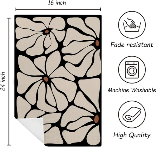 Miniatura 7 de Juego de 2 toallas de cocina retro boho floral, toallas de mano beige y negro para baño, toallas de cocina botánicas, decoración de cocina