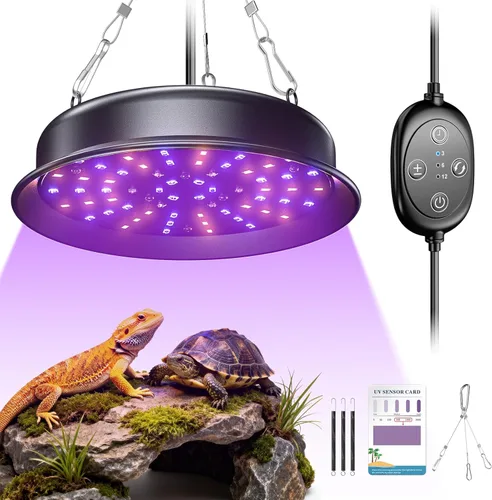 Luz UVB para reptiles, lámpara de reptiles TFNN con temporizador de 3-6-12 ciclos y 3 brillos, lámpara UVA UVB de espectro completo para tortugas y