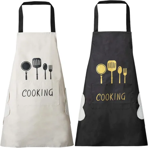 DILLMAN Delantal de cocina para mujer con bolsillos para limpiar las manos, bolsillo grande, limpieza a mano, impermeable para cocinar y hornear