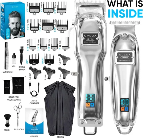 Miniatura 6 de OVLUX Cortadora de pelo profesional inalámbrica para hombres, recortadora de barba recargable de metal, recortadora de barbero, regalo ideal