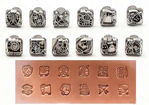 12 herramientas de estampado astrológico de cuero, kit de estampado de cuero con signo de estrella de Fyrcomft para manualidades, cinturones y