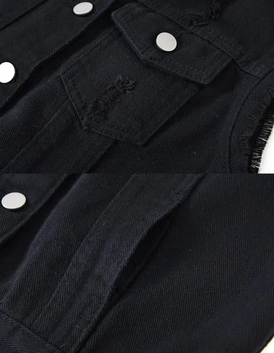 Miniatura 4 de Chaleco de mezclilla casual para mujer, sin mangas, rasgado, chaleco con bolsillos