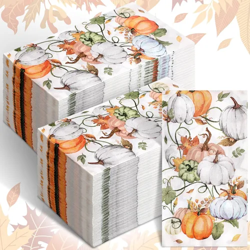 Sinmoe 200 servilletas de papel de calabaza de Acción de Gracias, toallas de mano desechables para baño, toalla de papel decorativo para invitados,