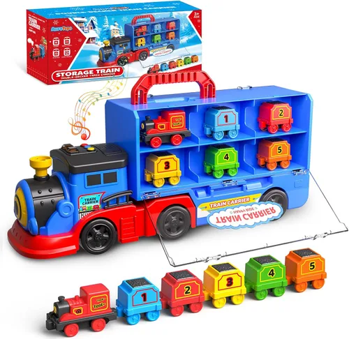 AuroTops Juguetes para niños de 3, 4, 5, 6 años para niños, niña, niño, juguetes 2 en 1, camiones de juguete para niños pequeños, juego de tren de