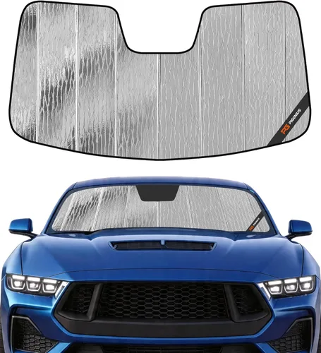 Miniatura 9 de Protección solar para parabrisas Pigenius para Ford Mustang 2015-2023 sin cámara montada en el espejo retrovisor - Metálico Plateado metálica