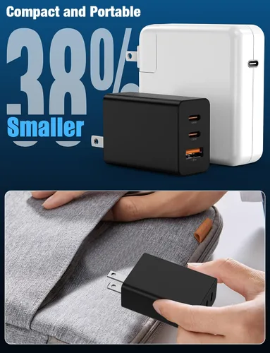 Miniatura 5 de Paquete de 2 bloques de cargador de pared USB C de 65 W, adaptador de carga USB C de 3 puertos de 100 W tipo C de carga súper rápida para MacBook