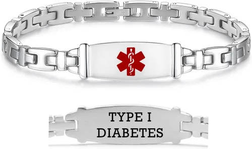 Miniatura 58 de LinnaLove Lady Medical Alert - Pulseras médicas de acero inoxidable para mujer, 7.5 pulgadas