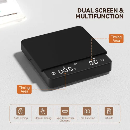 Miniatura 6 de Báscula de café recargable con sincronización automática, mini balanza de espresso con temporizador, escala de alta precisión de 4.4 lbs/0.00 oz