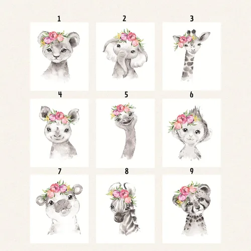 Miniatura 5 de Juego de arte de pared personalizado de safari para guardería, impresiones de animales de la selva con nombre personalizado, imágenes de decoración