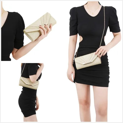 Miniatura 6 de Gabrine Bolso envolvente de noche para mujer bolso de mano lentejuelas brillantes material de tela para bodas fiestas bailes de graduación