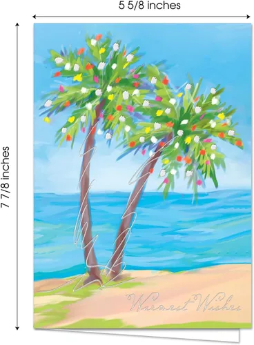 Miniatura 6 de Masterpiece - Tarjetas navideñas de palmeras festivas / 16 tarjetas navideñas de deseos más cálidos de invierno en caja con detalles plateados