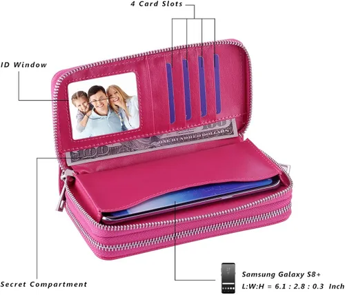 Miniatura 3 de HAWEE - Cartera para teléfono celular, con dos cierres y correa larga extraíble para la muñeca, para mujer