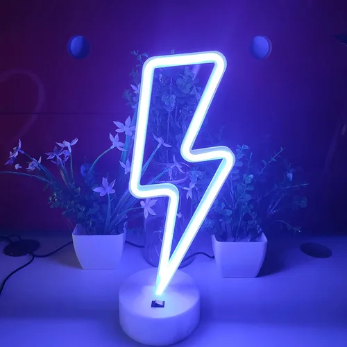 Miniatura 2 de JYWJ Letrero de neón con base de soporte, luz de neón alimentada por USB o 3 pilas AA, decoración LED de pared de escritorio, varias fiestas, Azul