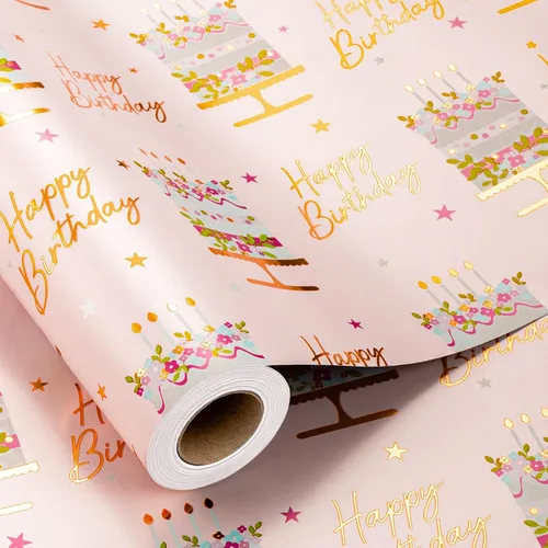 Miniatura 24 de MAYPLUSS rollo de papel de regalo para cumpleaños - mini rollo - 17 pulgadas x 120 pulgadas por rollo - tiras de globo rojo, letras de feliz Feliz