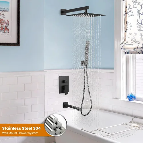Miniatura 2 de gotonovo Sistema de ducha con boquilla de bañera, cabezal de ducha de lluvia montado en la pared y mango, juego combinado de grifo de ducha