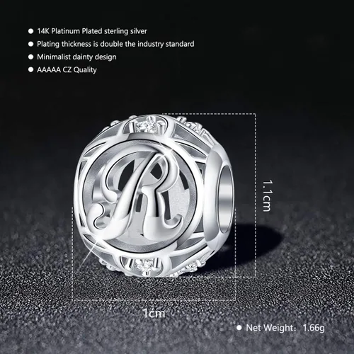 Miniatura 10 de FOREVER QUEEN - Dije con letra inicial de la A a la Z, para pulsera y collar, de plata de ley 925 con cuentas de circonita cúbica, joyería de regalo