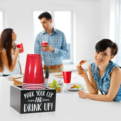 Miniatura 4 de Dispensador de tazas de madera para fiesta con organizador y portavasos para decoración moderna del hogar de granja, suministros para fiestas