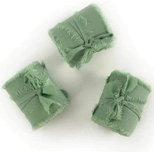 Miniatura 8 de MEEDEE Cinta de gasa verde salvia de 2 pulgadas, cintas de flecos deshilachados de gasa salvia para manualidades, cinta de gasa de seda