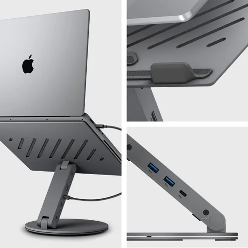 Miniatura 7 de Spigen ArcDock - Soporte para laptop con concentrador 6 en 1 USB-A 3.0, USB-C 3.0, PD 100W, 4K 60Hz HDMI, universal, ajustable, plegable, con base
