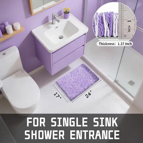 Miniatura 148 de Yimobra Alfombra de baño de felpa esponjosa, súper lanuda suave, cómoda, antideslizante, absorbente de agua, alfombra de baño de microfibra que se