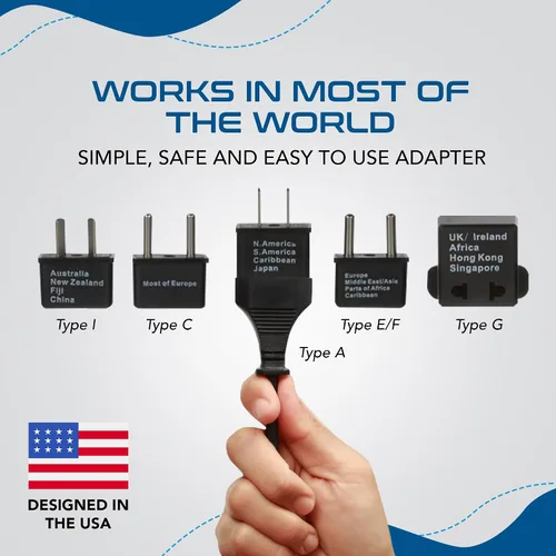 Miniatura 5 de Ceptics Adaptador de enchufe de viaje internacional de 5 piezas, ideal para teléfonos celulares, cargadores de batería, computadoras portátiles