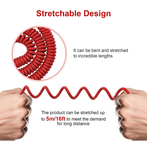 Miniatura 5 de Toxaoii QC45 - Cable de audio en espiral compatible con auriculares Bose QuietComfort QC 45, QC35 II, QC 35, OE2 OE2i Soundlink SoundTrue con Rojo