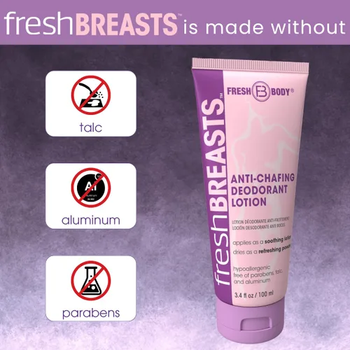 Miniatura 5 de Fresh BREASTS - Desodorante antirozaduras en polvo para debajo de los senos, muslos internos, loción hecha sin talco, aluminio, parabenos
