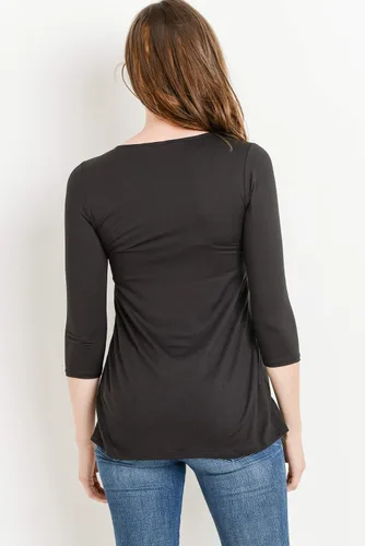 Miniatura 18 de LaClef - Blusa de maternidad para mujer, cuello redondo, manga 3/4, plisada al frente, estilo peplum