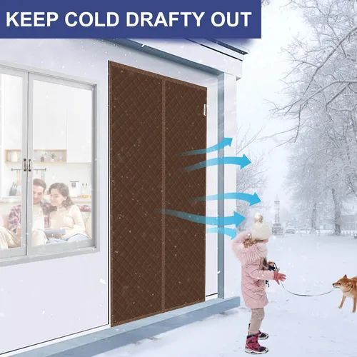 Miniatura 3 de HADOR Cortina Magnética con Aislamiento Térmico para Puerta que se Ajusta a Puertas de 38" x 82", Tela Oxford Acolchada con Relleno de Algodón Marrón