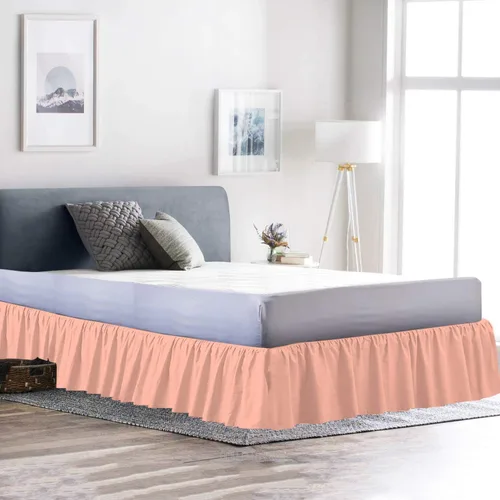 Miniatura 2 de 100% algodón 600 hilos 1 pieza falda de cama con volantes de polvo de 12 pulgadas con plataforma, estilo recogido (tamaño Queen, rosa)