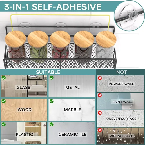 Miniatura 6 de DTUQYX Estante para especias montado en la pared, paquete de 6: 100% metal y adhesivo fuerte para organización de especias para armario