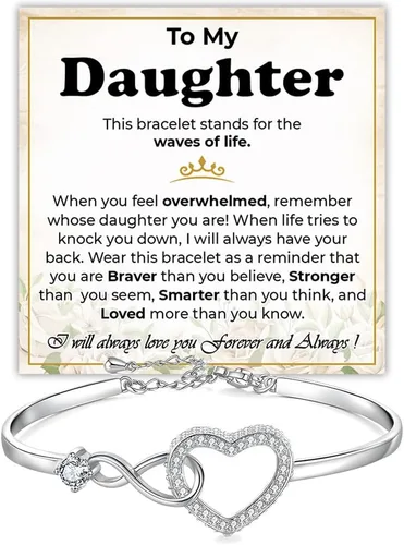 Miniatura 21 de Pulsera Para Mi Hija, Pulsera Corazón Infinito Para Hija De Mamá, Regalo De Joyería Para Hija De Mamá O Papá Con Tarjeta De Mensaje Y Caja Con