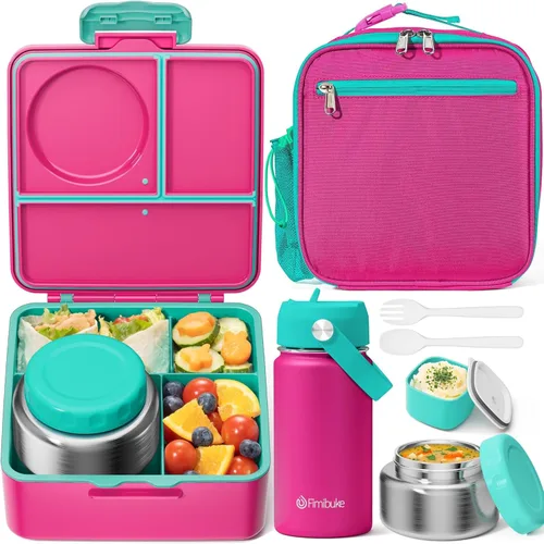 Miniatura 11 de Fimibuke Caja Bento para niños y adultos – Juego de lonchera Bento de 3 a 4 compartimentos a prueba de fugas con tarro de comida aislado, botella