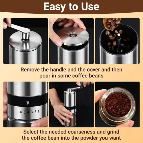 Miniatura 5 de Molinillo manual de café con rebaba de cerámica y 6 ajustes de grosor para granos de espresso, prensa francesa, café por goteo y café de filtro
