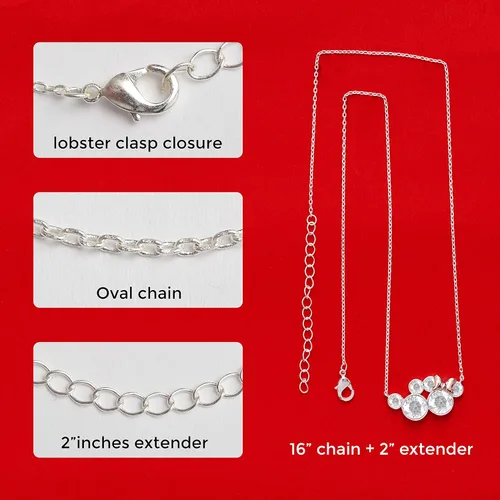 Miniatura 4 de Disney Joyería de Mickey y Minnie Mouse, collar de cristal de dos tonos, chapado en plata, collar chapado en rosa, extensor de 16+2 pulgadas